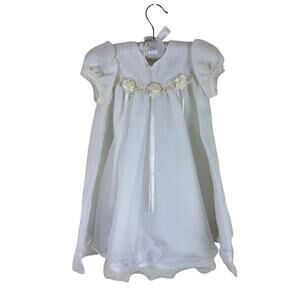 Vintage Corrine White Short Sleeve Lined Baptismal Flower Girl Dress Bonnet 3-6M